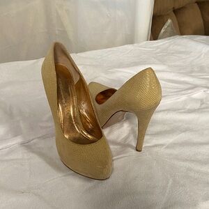 BCBGeneration beige snakeskin Textured High Heel Pumps